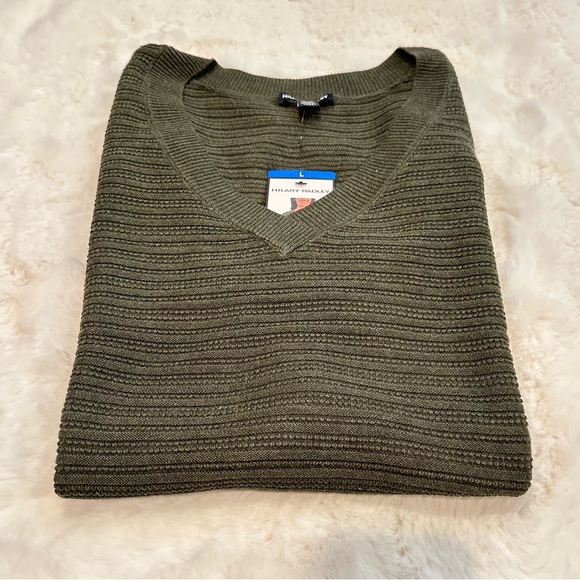 Hilary Radley Women's Long Sleeve V Neck Sweater, Olive, size L - Picture 8 of 8